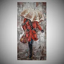 3D Metallkunstwerk &amp;amp;quot;Frau im Regen mit Regenschirm&amp;amp;quot;, Höhe 120 cm, Breite 60 cm, Gewicht 8 kg