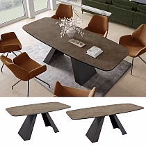 Extendable rounded rectangular dining table - 180/218 cm, Width: 90cm, 76 cm height, modern black metal legs, durable laminated top in 6 color options