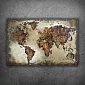 3D metal painting World map in brown tones, 80x120cm