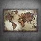 3D metal wall art of world map in brown tones “Industrial Earth: metallic cartography”, 70x120cm