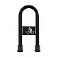 Support à vélo galvanisé et peint en noir, style rétro 80x36 cm avec éléments décoratifs en fonte et logo vélo, installation en béton enterré