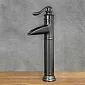 Retro style washbasin faucet in black brass with shabby effect, height 355mm, spout length 85mm