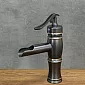 Retro style washbasin faucet in black brass with shabby effect, height 225mm, spout length 100mm