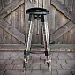 Adjustable bar stool, pine wood-steel, leather seat, height 710-890mm