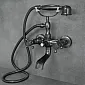 Antieke stijl wandgemonteerde badkraan met douche, zwart messing met shabby effect, hoogte 30 cm, uitlooplengte 9 cm
