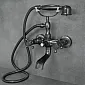 Wall-mounted bath faucet with shower, black brass with shabby effect, height 300mm, spout length 90mm