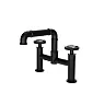 Rubinetto a due canali in stile industriale con effetto tubi, colore nero, in ottone, altezza 20 cm, lunghezza beccuccio 15 cm