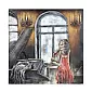 Metalen 3D schilderij Vrouw met viool, afmeting 100x100 cm