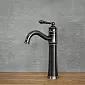 Grifo para lavabo de estilo retro, fabricado en latón, color negro, altura 30 cm, longitud del caño 14 cm