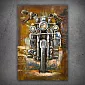 Art de metall 3D, imatge, decoració de paret - motocicleta chopper, vista frontal, color marró, mides 80x120cm
