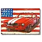 3D-Metallkunst, Bild, Wanddekoration – rotes Sportauto und USA-Flagge, Maße 120 x 80 cm