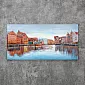 Imatge mural metàl·lica 3D, decoració de paret, ciutat al costat del riu, 70x140 cm