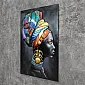 Art mural metàl·lic 3D – Dona africana amb mocador de cap acolorit i joies festives, dimensions 70x120 cm