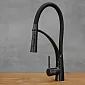 Stainless steel kitchen faucet in black color, with 360 degree rotatable spout, height 43 cm, spout length 17 cm