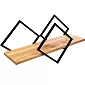 Mensola decorativa da parete, struttura in acciaio nero a forma di rombo con piano in legno di rovere, lunghezza 65 cm, profondità 20 cm