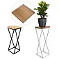 Bloemenstandaard met zigzag metalen frame en echt eikenhouten bord, kleur zwart of wit, beschikbare hoogtes 50 cm, 60 cm of 70 cm