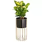 Vaso de flores de metal feito de hastes de aço douradas e cesto de plástico preto, largura 20 cm, altura 46 cm