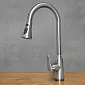 Grifo de cocina de acero inoxidable con caño extraíble, altura 46 cm, longitud de caño 17,5 cm, color: gris acero