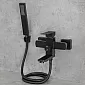 Rubinetto per vasca da bagno a parete dal look moderno con doccetta, altezza 15 cm, larghezza 20 cm, colore: nero, finitura: spazzolato