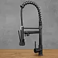 Robinet de cuisine intérieur moderne en laiton de couleur noire avec deux becs rotatifs, hauteur 54 cm, bec extractible avec jet d'eau de douche