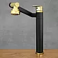 360 Grad rotéierend Kichenkran aus Edelstol, Héicht 30,5 cm, Auslauflängt 20 cm, Faarf schwaarz a Gold, mat, glänzend