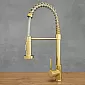 Industrial style kitchen faucet made of brass with 360 degree rotatable spout, height 47 cm, spout length 18 cm, antique gold, polished