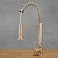 Faucet cistine stíl thionsclaíoch déanta as práis le gob rothlach 360 céim, airde 47 cm, fad spout 18 cm, dath óir ardaigh, snasta