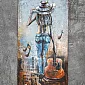 3D-konstverk, metallmålning, tjej med gitarr, 60x120 cm