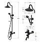 Juego de ducha vintage de latón negro con elegantes acentos florales – Sistema de ducha retro de 3 funciones con cabezal tipo lluvia, rociador de mano y grifo de baño