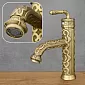 Rubinetto lavabo decorativo in ottone con motivi floreali, colore ottone antico, altezza 23,5 cm, lunghezza bocca 10 cm