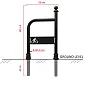 Aparcabicicletas galvanizado y pintado en negro, estilo retro de 100x60 cm con elementos decorativos de fundición y logotipo de la bicicleta, instalación enterrada en hormigón.