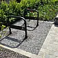 Suporte para bicicletas, galvanizado e pintado de preto, estilo retro, altura 80 cm, comprimento 80 cm, com elementos decorativos em ferro fundido e logotipo da bicicleta, concretizável no solo