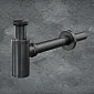 Sifone rotondo decorativo a bottiglia, sifone a P per lavabo in ottone, colore nero opaco