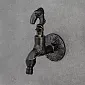 Starožitný mosazný hadicový kohoutek s rybí rukojetí, černý, výška 15 cm, délka výtoku 10 cm
