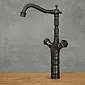 Rubinetto per lavabo in stile retrò, in ottone, colore nero satinato, altezza 37 cm, lunghezza beccuccio 16,5 cm