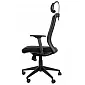 Cathaoir oifige sclóine dubh le headrest agus backrest le tacaíocht lumbar, feidhm frith-turraing