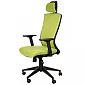 Swivel office chair, green and black with headrest, anti-shock function, headrest adjustment