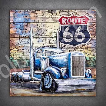 3D metal painting Route 66 - truck, 100x100cm