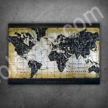 3D metal painting world map in brown and black tones, 80x120cm