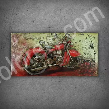 3D metallkonstverk, väggdekoration - &amp;amp;quot;Röd motorcykel&amp;amp;quot;, storlek 100x50 cm