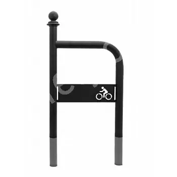 Udendørs cykelparkeringsstativ af stål med cykellogo, sort farve, betonforankret, størrelse 100x60 cm
