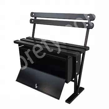 Freestanding steel cemetery bench with PVC boards, backrest and lockable metal box