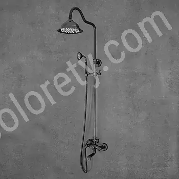 Duschsystem im Retro-Stil aus Messing, Höhe 137 cm, Farbe schwarz