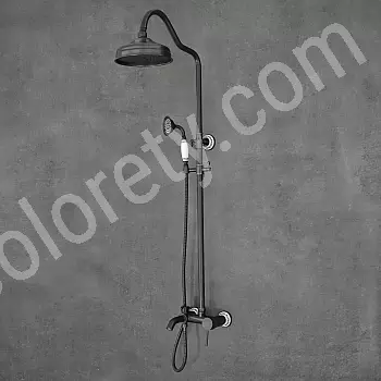 Retro stiilis dušisüsteem, messing, must värv valgete elementidega, keraamiline viimistlus, kõrgus 135 cm