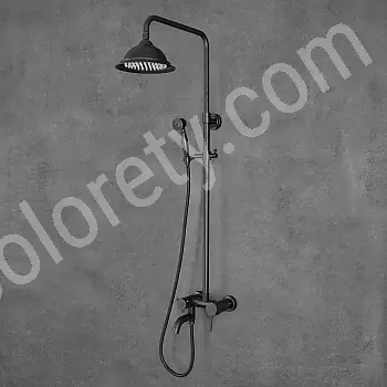 Retro-tyylinen suihkujärjestelmä messingistä sadesuihkulla, korkeus 129,5 cm, väri musta