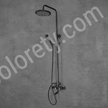 Duschsystem i retrostil med regndusch av mässing, svart färg, höjd 129,5 cm