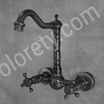 Robinet de lavabo de salle de bain en laiton, esthétique rétro, couleur noire, hauteur 25,5 cm, longueur du bec 18 cm