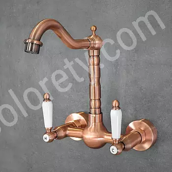 Design-Wandarmatur aus Messing und Keramik, Antik-Roségold-Optik