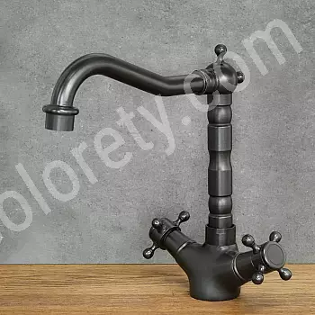 Rubinetto per lavabo in stile retrò in ottone, colore nero, altezza 23,5 cm, lunghezza beccuccio 18,5 cm