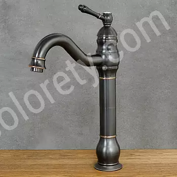 Robinet de lavabo de style rétro en laiton, couleur noire, hauteur 33 cm, longueur du bec 17 cm